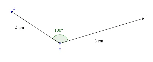 Données du parallélogramme DEFG Points D, E, F avec ED = 4 cm, EF = 6 cm et un angle de 130 degrés en E pour le parallélogramme DEFG