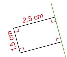 Rectangle et axe de symétrie vert Rectangle de 2,5 cm sur 1,5 cm à compléter par symétrie par rapport à une droite verte