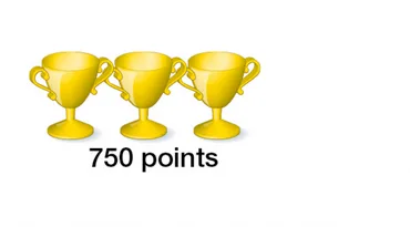 Trois coupes pour 750 points Trois coupes dorées d’un jeu vidéo avec l’indication 750 points — exercice de maths en 5ème sur la proportionnalité