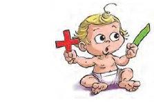 Bébé avec signes plus et moins Bébé dessiné tenant un signe plus rouge et un signe moins vert — exercice de maths en 4ème sur les nombres relatifs et un programme de calcul