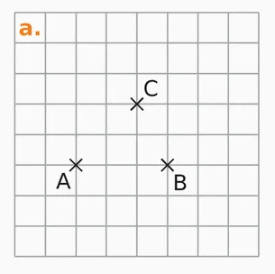 Quadrillage carré, cas a Quadrillage carré avec les points A, B et C, cas a — exercice de maths en 4ème sur la translation
