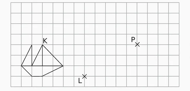Quadrillage, voilier et points K, L, P Quadrillage avec un voilier dessiné et les points K, L et P — exercice de maths en 4ème sur la translation