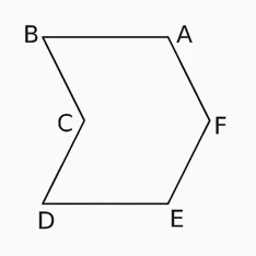 Polygone ABCDEF Polygone ABCDEF en forme de chevron avec ses sommets nommés — exercice de maths en 4ème sur la translation