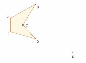 Polygone ABCDE et point D' Polygone ABCDE orangé en forme de pointe avec le point D' à droite — exercice de maths en 4ème sur la translation