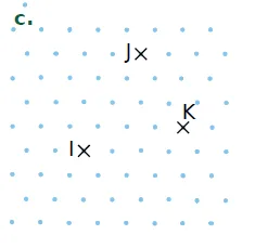 Réseau décalé I, J, K Réseau de points décalés avec les points I, J et K, cas c — exercice de maths en 4ème sur la translation