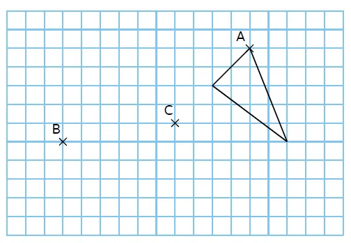 Triangle et points B, C sur quadrillage Quadrillage bleu avec un triangle de sommet A et les points B et C — exercice de maths en 4ème sur la translation