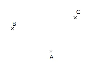 Points A, B, C Trois points A, B et C repérés par des croix — exercice de maths en 4ème sur la translation