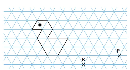 Figure en canard et points R, P Canard polygonal sur réseau triangulaire avec les points R et P — exercice de maths en 4ème sur la translation