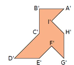 Figure orange A'B'C'... Polygone orange avec sommets primés A', B', C', D', E', F', G', H', I' — exercice de maths en 4ème sur la translation