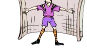 Gardien de but dans sa cage Gardien de but en maillot violet bras écartés devant le filet de la cage de football — exercice de maths en 4ème sur la vitesse moyenne