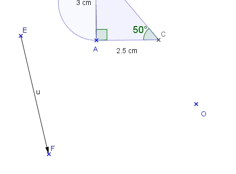 Vecteur EF et point O Vecteur u de E vers F et point O sous la figure — exercice de maths en 4ème sur la rotation et translation