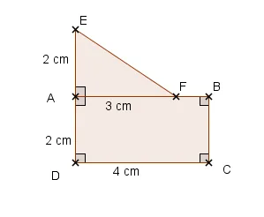 Figure ABCDEF et point O Trapèze rectangle ABCD de côtés 3 cm et 4 cm avec triangle AEF au-dessus et point O — exercice de maths en 4ème sur la rotation, aires