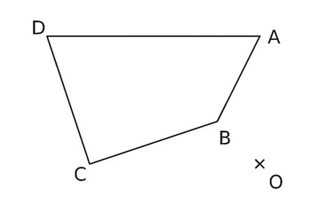Quadrilatère ABCD et point O Quadrilatère ABCD avec les points B et O marqués d'une croix — exercice de maths en 4ème sur la rotation, construction d'images