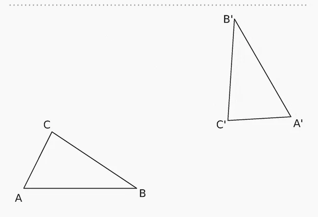 Triangles ABC et A'B'C' Triangle ABC et son image le triangle A'B'C' à droite — exercice de maths en 4ème sur la rotation, centre et angle à déterminer