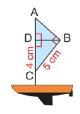 Voile de bateau triangulaire Voile triangulaire ABC d'un bateau avec hauteur BD, angles droits, CD 4 cm et BC 5 cm — exercice de maths en 4ème sur les triangles semblables