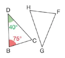Triangles BCD et FGH semblables Triangles BCD avec angles 40° et 75° et triangle FGH semblable à lui — exercice de maths en 4ème sur les triangles semblables