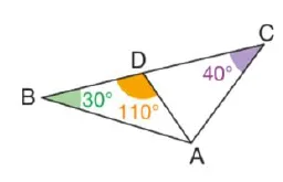 Triangles ABC et ABD imbriqués Triangle ABC avec point D sur BC, angles 30° en B, 110° en D et 40° en C — exercice de maths en 4ème sur les triangles semblables