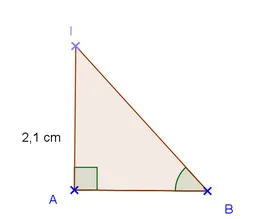 Triangle IAB rectangle en A Triangle IAB rectangle en A avec AI = 2,1 cm et AB = 2,8 cm, angle en B marqué — exercice de maths en 3ème de trigonométrie