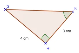Triangle GHK rectangle en H Triangle GHK rectangle en H avec GH = 4 cm et HK = 3 cm, angle en K marqué — exercice de maths en 3ème de trigonométrie