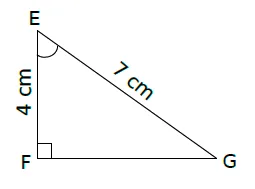 Triangle EFG rectangle en F Triangle EFG rectangle en F avec EF = 4 cm et EG = 7 cm, angle en E marqué — exercice de maths en 3ème sur le cosinus d'un angle