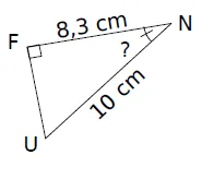 Triangle FNU rectangle en F Triangle FNU rectangle en F avec FN = 8,3 cm et NU = 10 cm, angle en N à calculer — exercice de maths en 3ème de trigonométrie