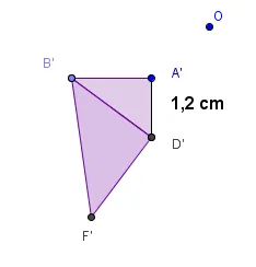 Figure image A'B'F'D' et centre O Image A'B'F'D' de la figure ABFD avec A'B' = 1,2 cm et le centre O de l'homothétie — exercice de maths en 3ème sur les homothéties