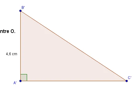 Triangle image A'B'C' Grand triangle A'B'C' rectangle en A' avec A'B' = 4,6 cm, image du triangle ABC — exercice de maths en 3ème sur les homothéties