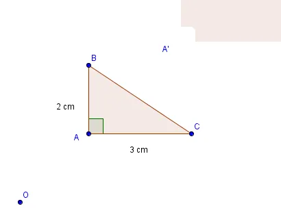 Triangle ABC et centre O Triangle ABC rectangle en A avec AB = 2 cm et AC = 3 cm, et le centre O de l'homothétie — exercice de maths en 3ème sur les homothéties