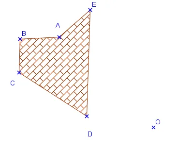 Pentagone ABCDE et centre O Pentagone ABCDE hachuré et point O, centre de l'homothétie à construire — exercice de maths en 3ème sur les homothéties