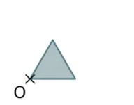 Triangle gris et point O Petit triangle gris avec le point O à son sommet en bas à gauche — exercice de maths en 3ème sur les homothéties de rapport entier
