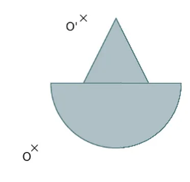 Figure grise bateau et centres O, O’ Figure grise en forme de bateau, triangle sur un demi-disque, avec les centres O et O’ — exercice de maths en 3ème sur les homothéties