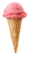 Cornet de glace à la fraise Cornet de glace gaufré surmonté d'une boule de glace rose à la fraise — exercice de maths en 3ème sur les sections de solides et volumes