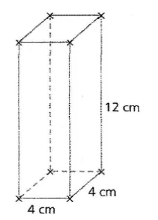 Réservoir parallélépipédique 4 × 4 × 12 cm Réservoir parallélépipédique de base carrée 4 cm sur 4 cm et de hauteur 12 cm pour mesurer la pluie — exercice de maths en 3ème sur les sections de solides et volumes