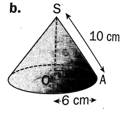 Cône de génératrice 10 cm Cône de révolution de sommet S avec génératrice SA = 10 cm et rayon de base OA = 6 cm — exercice de maths en 3ème sur les sections de solides et volumes