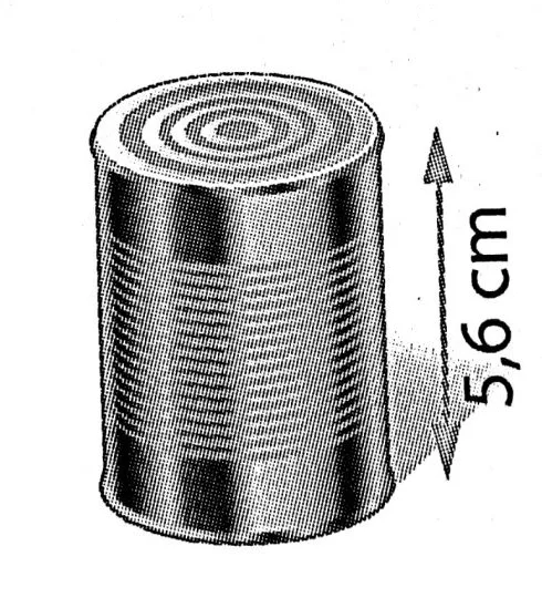 Ancienne boite de conserve 5,6 cm Ancienne boite de conserve cylindrique métallique de hauteur 5,6 cm — exercice de maths en 3ème sur les sections de solides et volumes