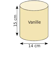 Pot de glace vanille cylindrique Pot de glace à la vanille cylindrique de 14 cm de diamètre et 15 cm de hauteur — exercice de maths en 3ème sur les sections de solides et volumes