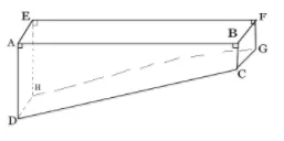 Schéma d'une piscine à fond incliné Schéma d'une piscine en forme de prisme au fond incliné avec les sommets A, B, C, D, E, F, G — exercice de maths en 3ème sur les sections de solides et volumes