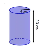 Cylindre de rayon 6 cm, hauteur 20 cm Cylindre bleu représentant le pichet avec un rayon de 6 cm et une hauteur de 20 cm — exercice de maths en 3ème sur les sections de solides et volumes