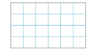 Rectangle quadrillé à colorier Grand rectangle quadrillé de six colonnes et quatre lignes à colorier en bleu, vert, rouge et orange — exercice de maths en CM1 sur les fractions sur le quart, le tiers et la moitié