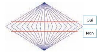 Illusion d’optique droites rouges 2 Losange formé de droites bleues avec deux droites rouges horizontales, illusion d’optique — exercice de maths en CM1 sur les droites parallèles