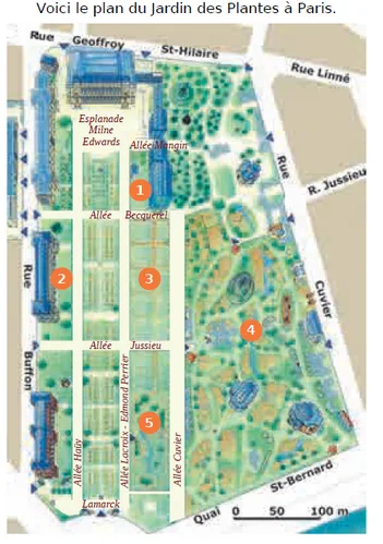 Plan du Jardin des Plantes à Paris Plan du Jardin des Plantes à Paris avec grandes serres, galerie de botanique, allées et ménagerie — exercice de maths en CM1 sur les droites parallèles