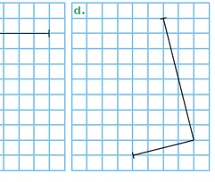 Quadrillage d : rectangle Quadrillage d avec deux côtés perpendiculaires inclinés tracés, à compléter pour obtenir un rectangle — exercice de maths en CM1 sur la construction de figures et rectangles sur quadrillage