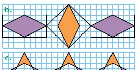 Frise b de losanges inscrits Frise b de losanges violets et orange inscrits dans des rectangles et un carré sur quadrillage — exercice de maths en CM1 sur la construction de figures et reproduction de frises