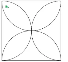 Carré et quatre pétales Carré avec quatre arcs de cercle formant une fleur à quatre pétales au centre — exercice de maths en CM1 sur la construction de figures