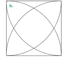 Carré et arcs croisés Carré avec deux arcs de cercle partant de coins opposés et se croisant au milieu — exercice de maths en CM1 sur la construction de figures