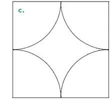 Carré et étoile concave Carré avec quatre arcs de cercle centrés sur les sommets formant une étoile concave — exercice de maths en CM1 sur la construction de figures