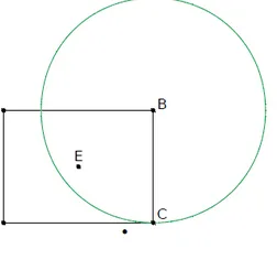 Cercle centré en E ou B Rectangle ABCD de centre E avec un grand cercle vert passant par C et centré à gauche du rectangle — exercice de maths en CM1 sur la construction de figures