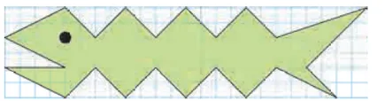 Lézard vert quadrillé Lézard vert en dents de scie avec un œil noir dessiné sur un quadrillage — exercice de maths en CM1 sur la construction de figures et la réduction