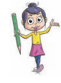 Fille au crayon vert Fille aux couettes tenant un grand crayon vert et levant la main — exercice de maths en CM1 sur la construction de figures sur les réductions