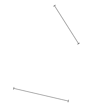 Deux segments à compléter Deux segments déjà tracés, l'un oblique en haut et l'autre presque horizontal en bas, côtés de triangles rectangles à construire — exercice de maths en CM1 sur la construction de figures